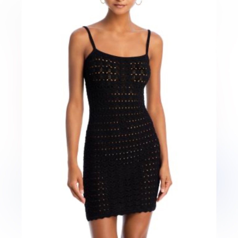 AQUA x Liat Baruch Black Crochet Mini Dress Festival Whimsicall Size XXL
